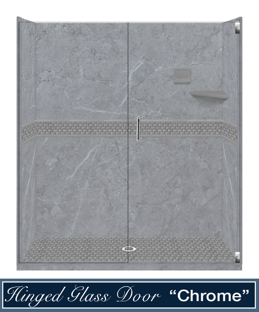 60" Alcove Grio Medici Marble & Jewel Stone Accent Shower Remodel Kit