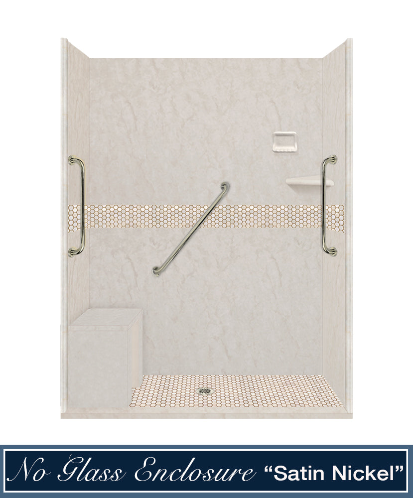 Freedom Rafe Marble Honey Hex Mosaic Alcove Shower Enclosure Kit