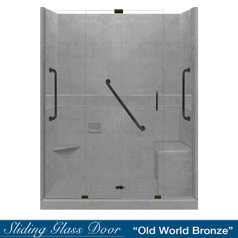 Freedom 60" Alcove Wet Cement Sistine Stone & Pebble Stone Accent Shower Remodel Kit