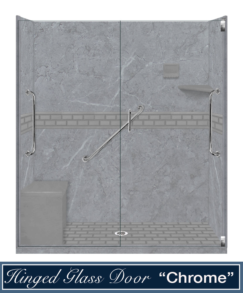 Freedom 60" Alcove Grio Medici Marble & Subway Stone Accent Shower Remodel Kit