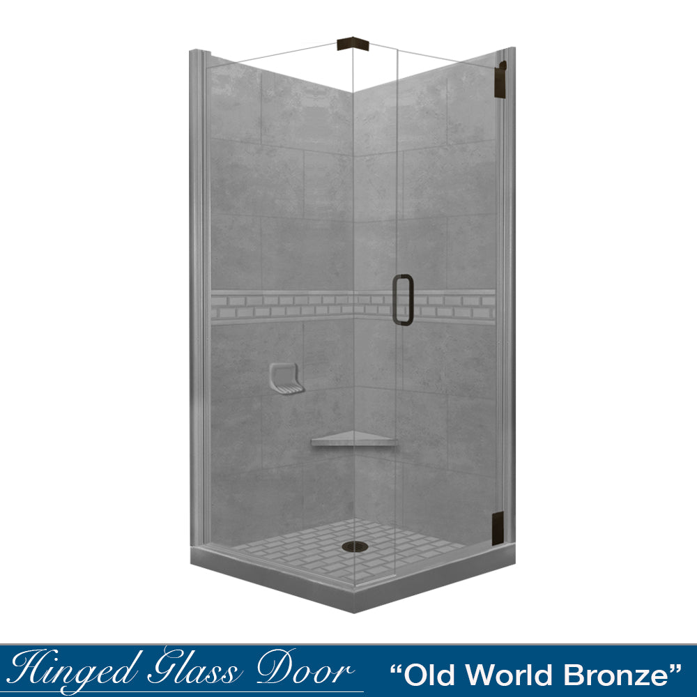 Corner Wet Cement Sistine Stone & Subway Stone Accent Shower Remodel Kit