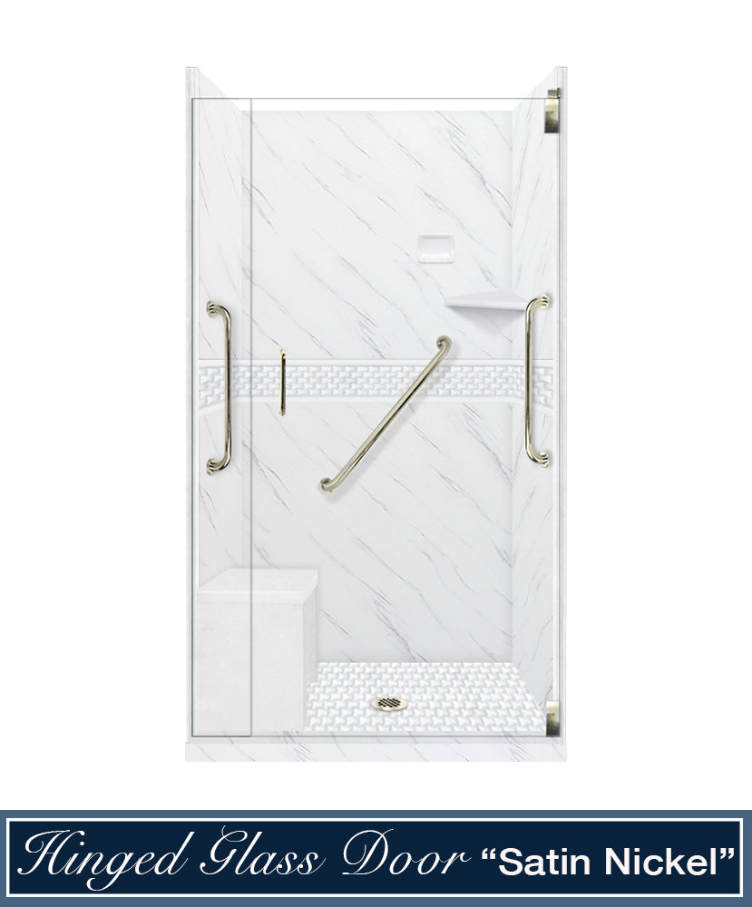 Freedom 60" Alcove Carrara Medici Marble & Jewel Stone Accent Shower Remodel Kit