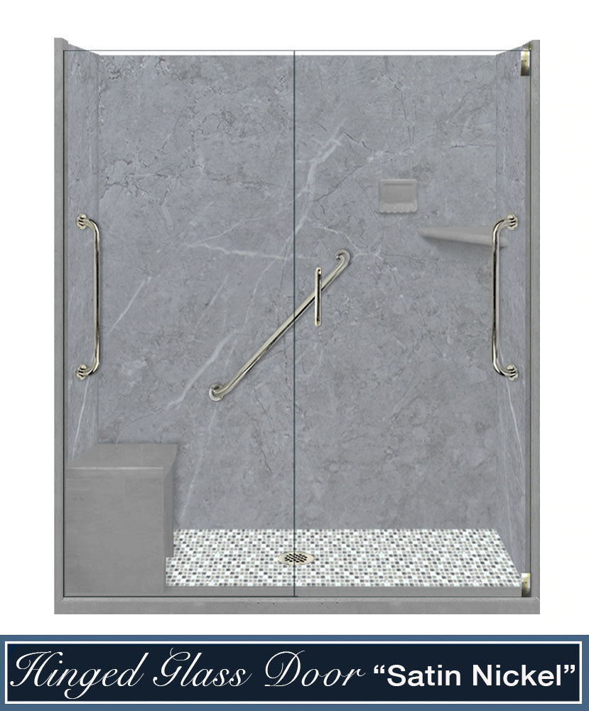Freedom Grio Marble Del Mar Mosaic Alcove Shower Enclosure Kit