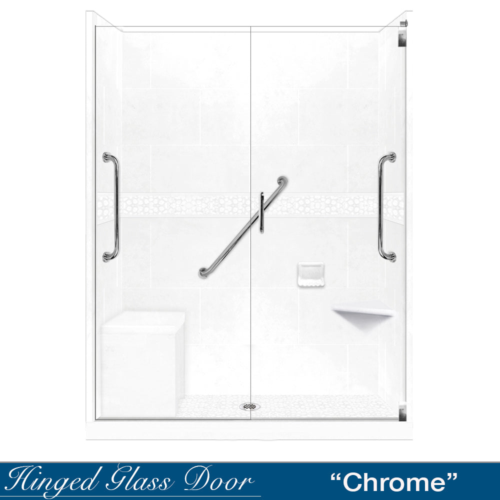 Freedom 60" Alcove Natural Buff Sistine Stone & Pebble Stone Accent Shower Remodel Kit