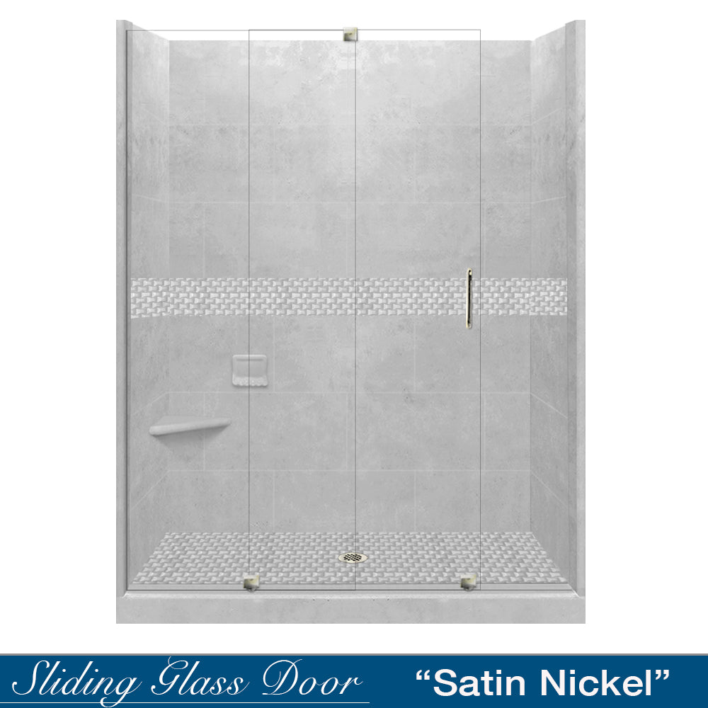 60" Alcove Portland Cement Sistine Stone & Jewel Stone Accent Shower Remodel Kit