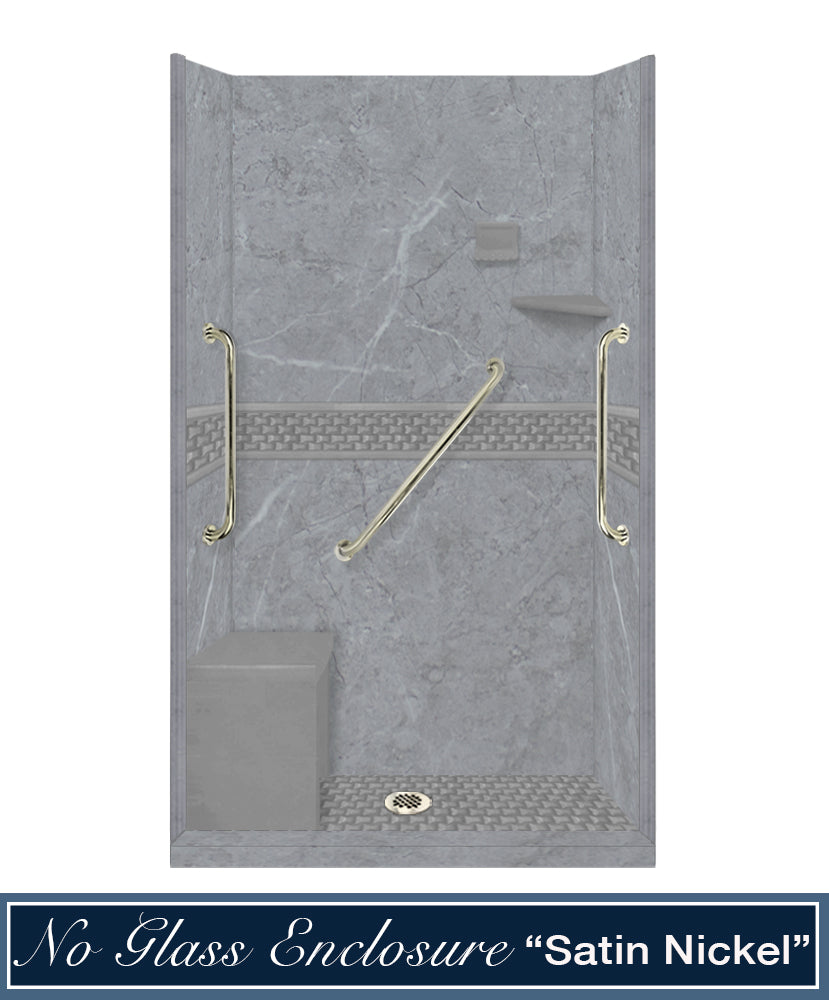 Freedom 60" Alcove Grio Medici Marble & Jewel Stone Accent Shower Remodel Kit