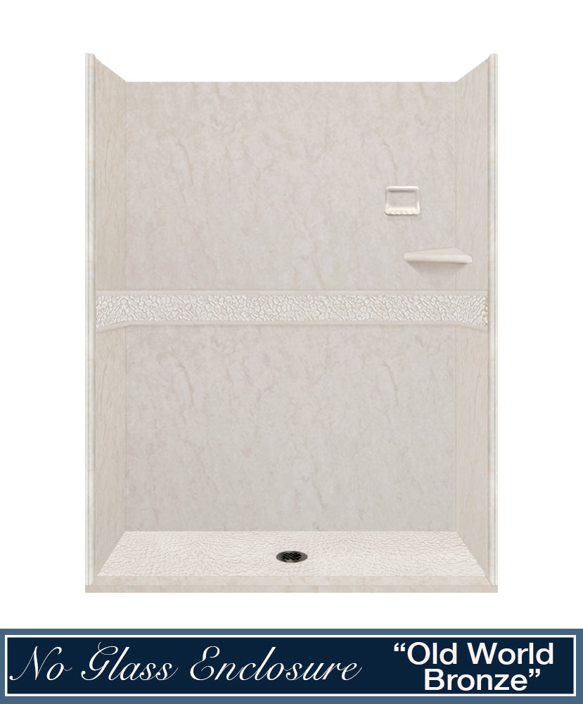 60" Alcove Rafe Medici Marble & Pebble Stone Accent Shower Remodel Kit