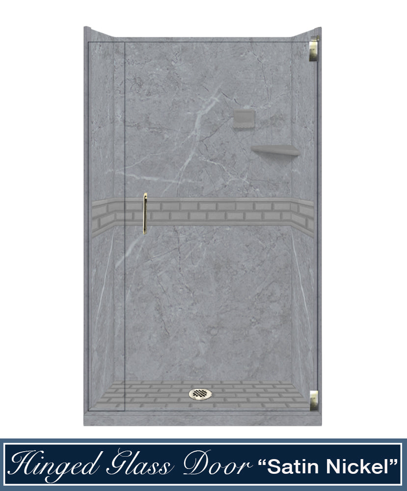 60" Alcove Grio Medici Marble & Subway Stone Accent Shower Remodel Kit