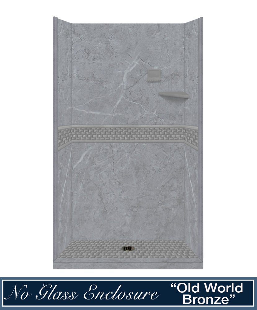 60" Alcove Grio Medici Marble & Jewel Stone Accent Shower Remodel Kit
