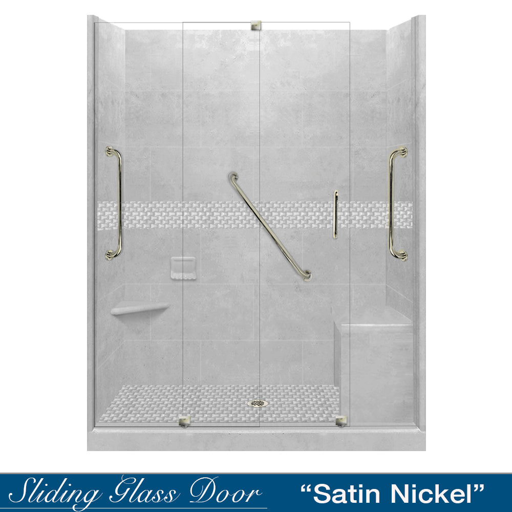 Freedom 60" Alcove Portland Cement Sistine Stone & Jewel Stone Accent Shower Remodel Kit