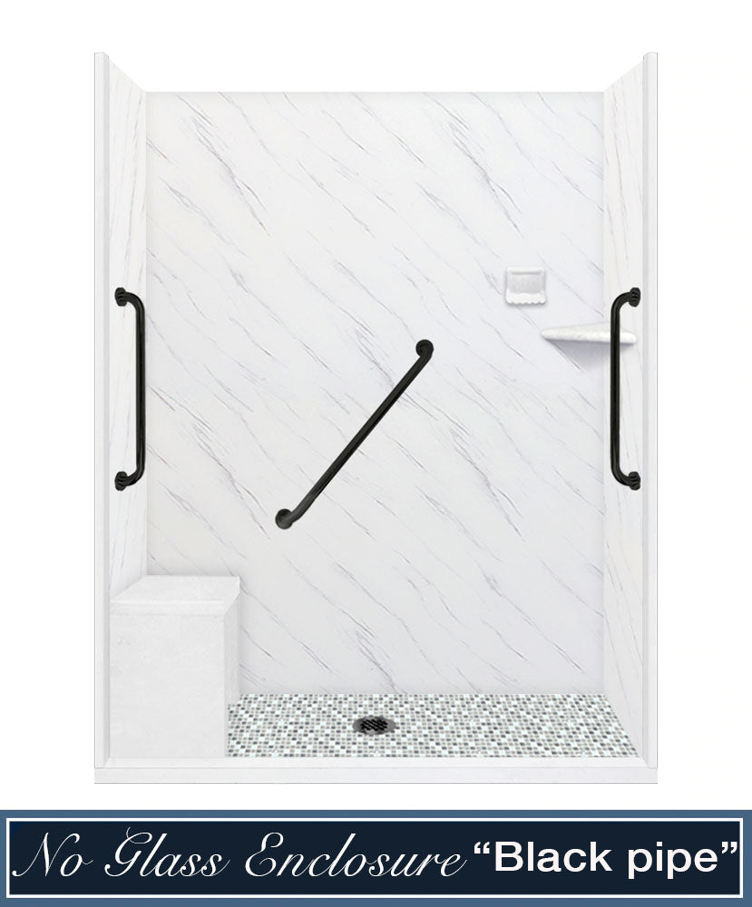 Freedom 60" Alcove Carrara Medici Marble & Newport Mosaic Accent Shower Remodel Kit