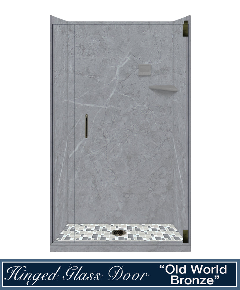 60" Alcove Grio Medici Marble & Newport Mosaic Accent Shower Remodel Kit