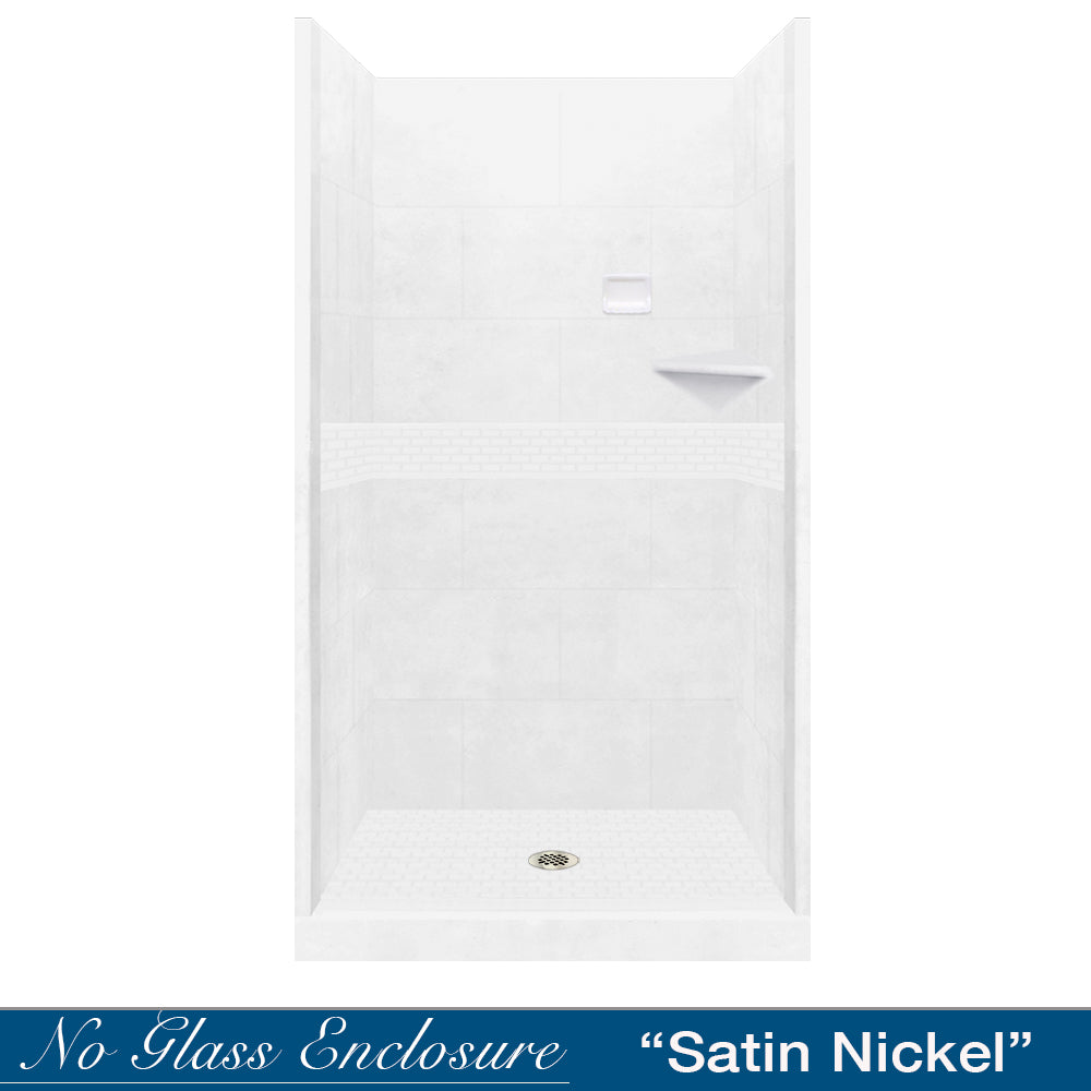 Alcove Natural Buff Sistine Stone & Classic Stone Accent Shower Remodel Kit