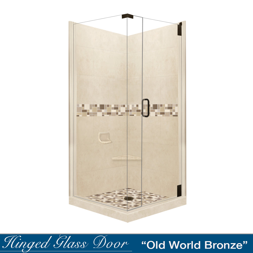 Corner Desert Sand Sistine Stone & Tuscany Mosaic Accent Shower Remodel Kit