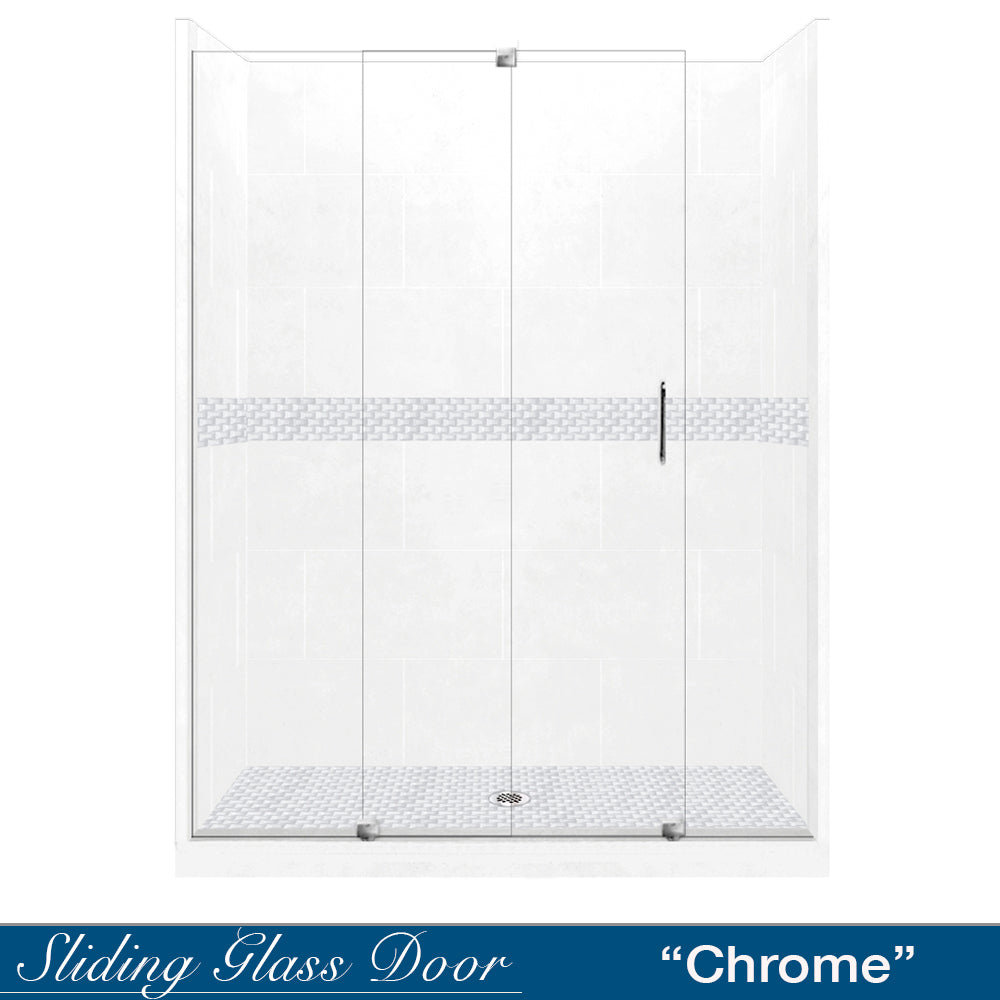 60" Alcove Natural Buff Sistine Stone & Jewel Stone Accent Shower Remodel Kit