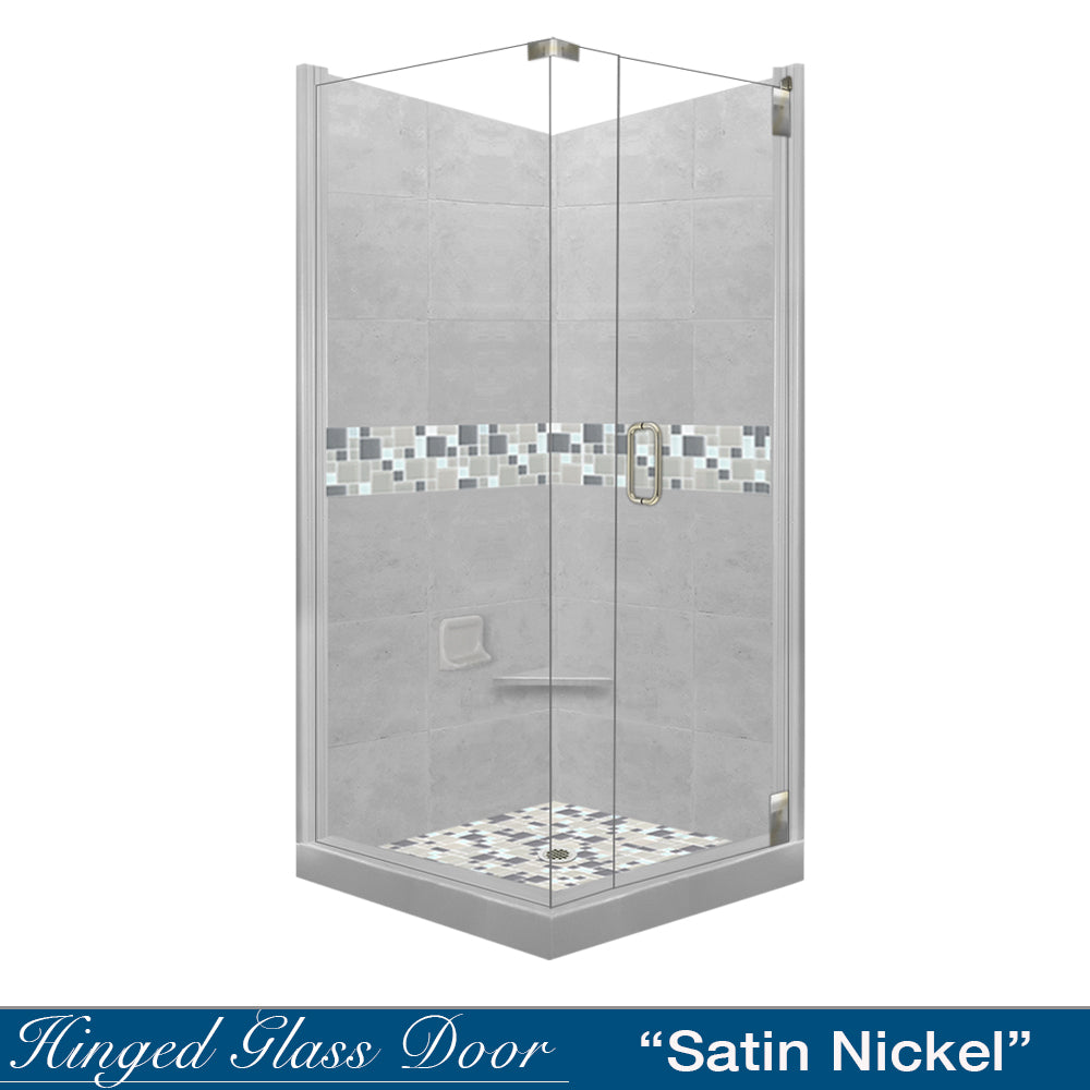 Corner Portland Cement Sistine Stone & Newport Mosaic Accent Shower Remodel Kit