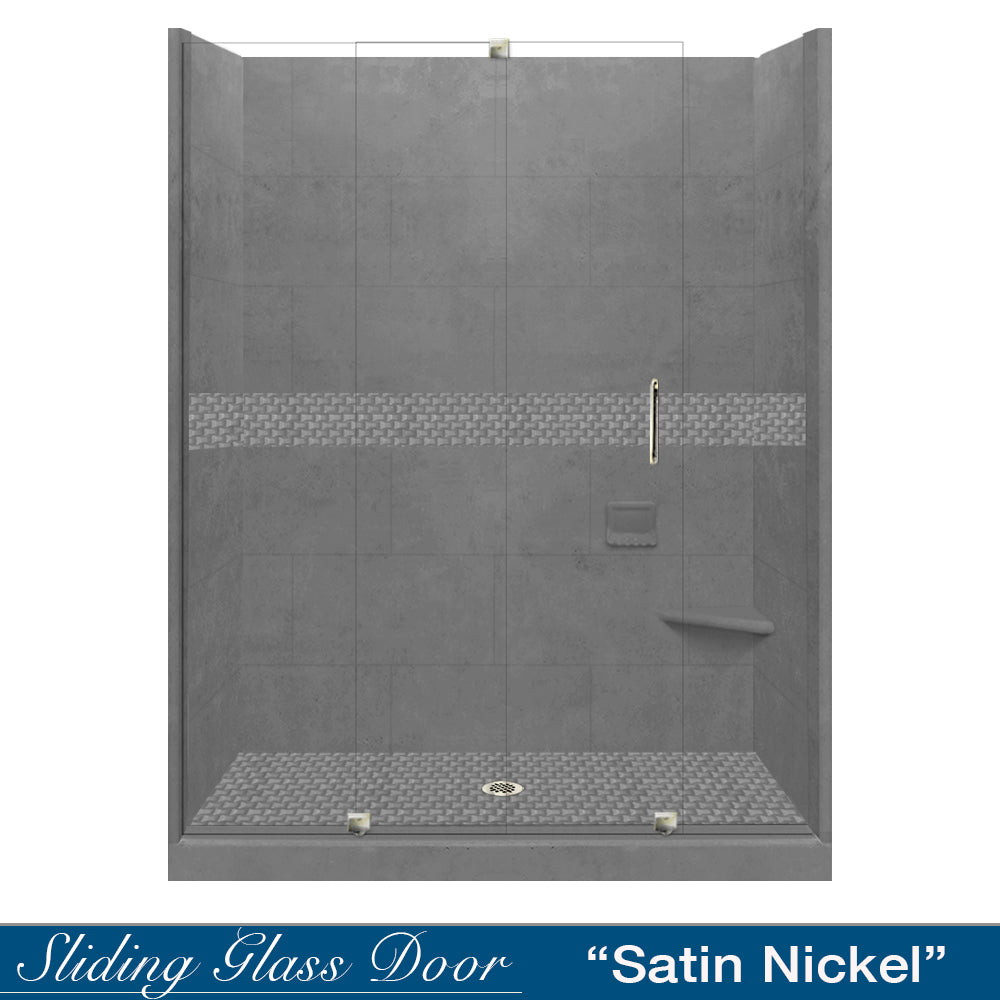 60" Alcove Wet Cement Sistine Stone & Jewel Stone Accent Shower Remodel Kit