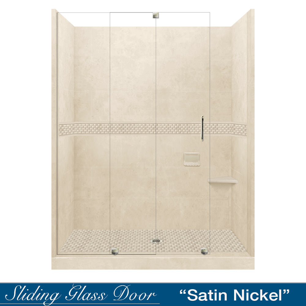 60" Alcove Desert Sand Sistine Stone & Jewel Stone Accent Shower Remodel Kit