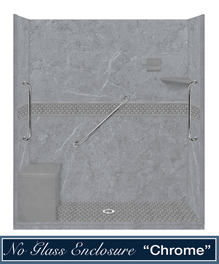 Freedom 60" Alcove Grio Medici Marble & Jewel Stone Accent Shower Remodel Kit