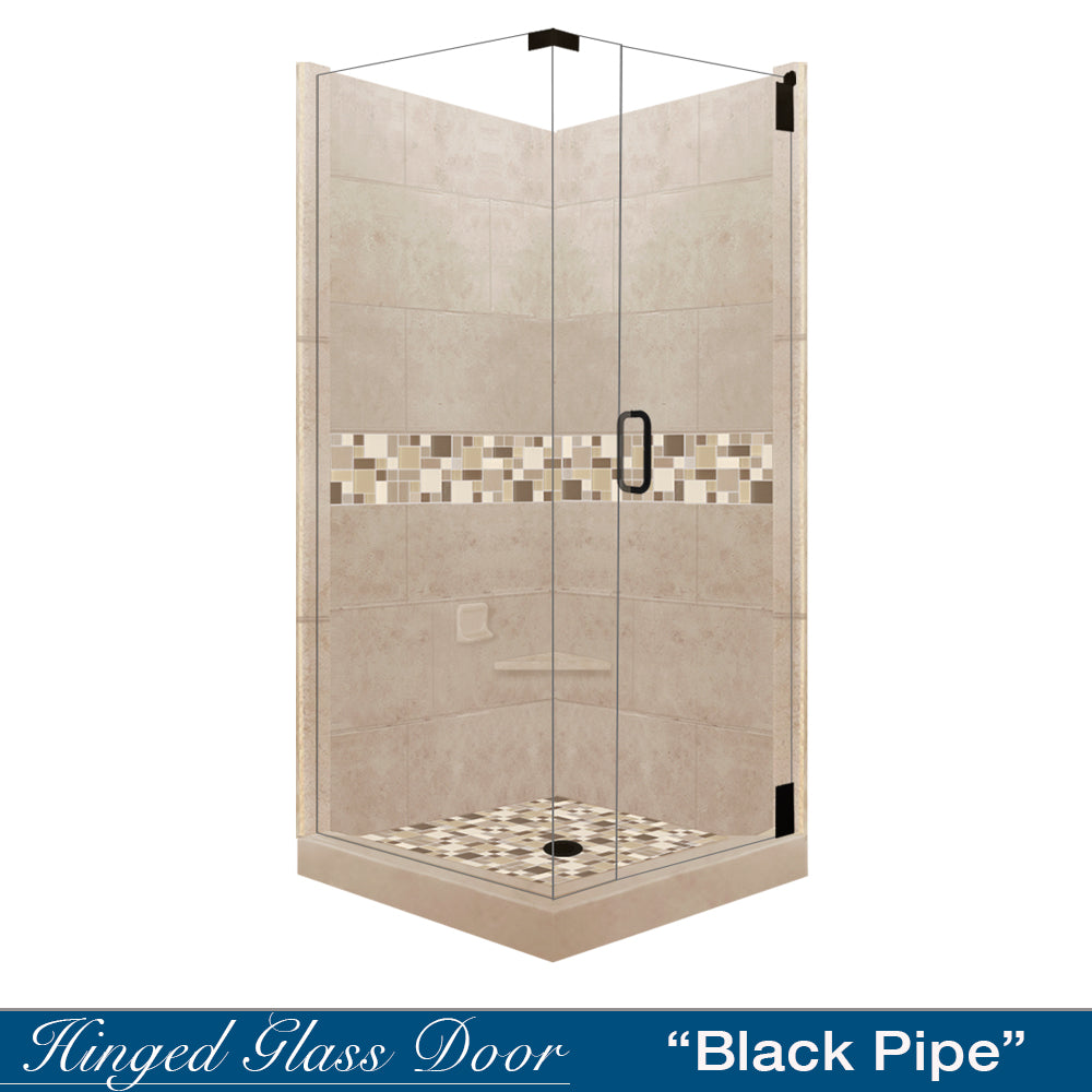 Corner Brown SUgar Sistine Stone & Tuscany Mosaic Accent Shower Remodel Kit