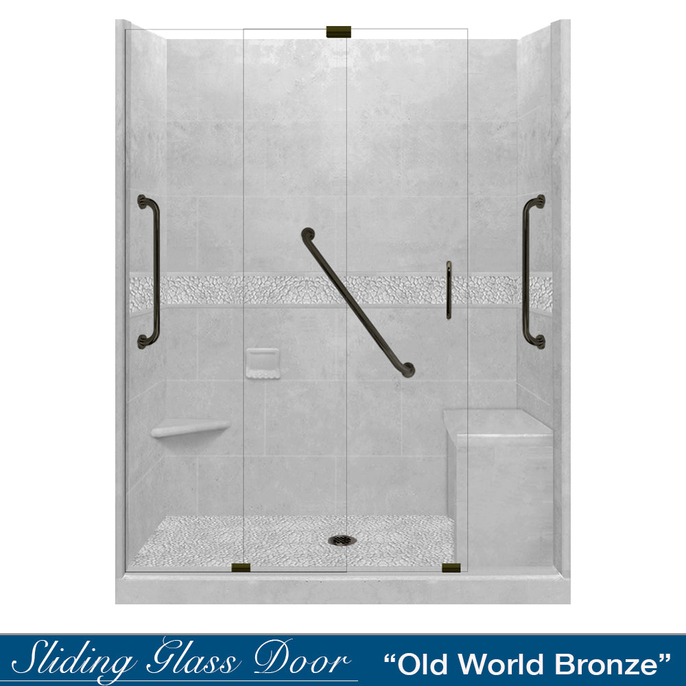 Freedom 60" Alcove Portland Cement Sistine Stone & Pebble Stone Accent Shower Remodel Kit