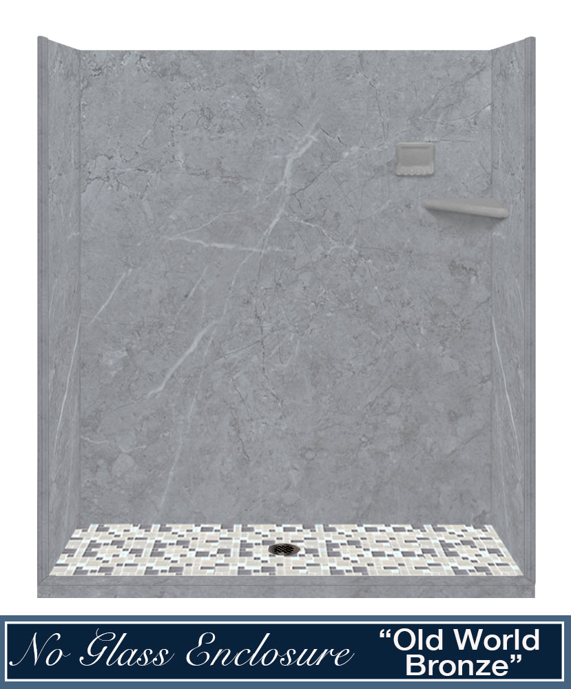 60" Alcove Grio Medici Marble & Newport Mosaic Accent Shower Remodel Kit