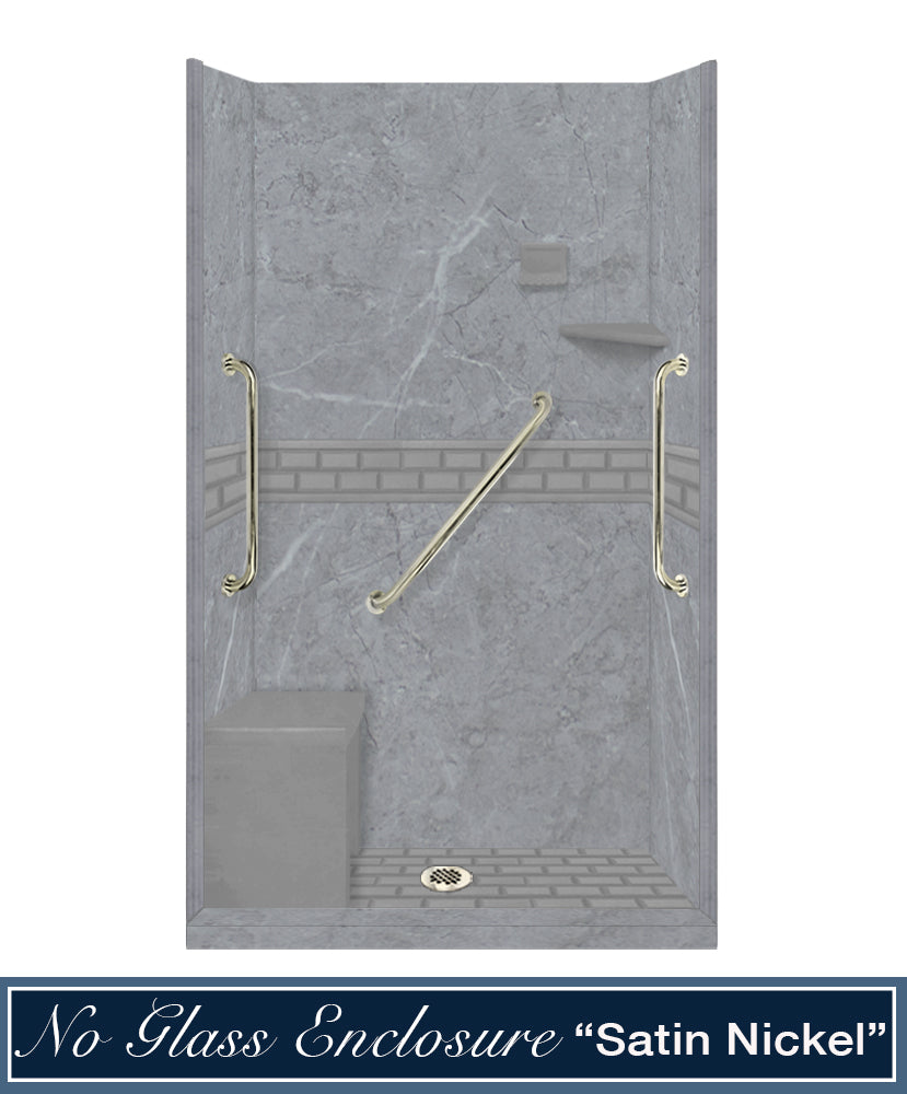 Freedom 60" Alcove Grio Medici Marble & Subway Stone Accent Shower Remodel Kit
