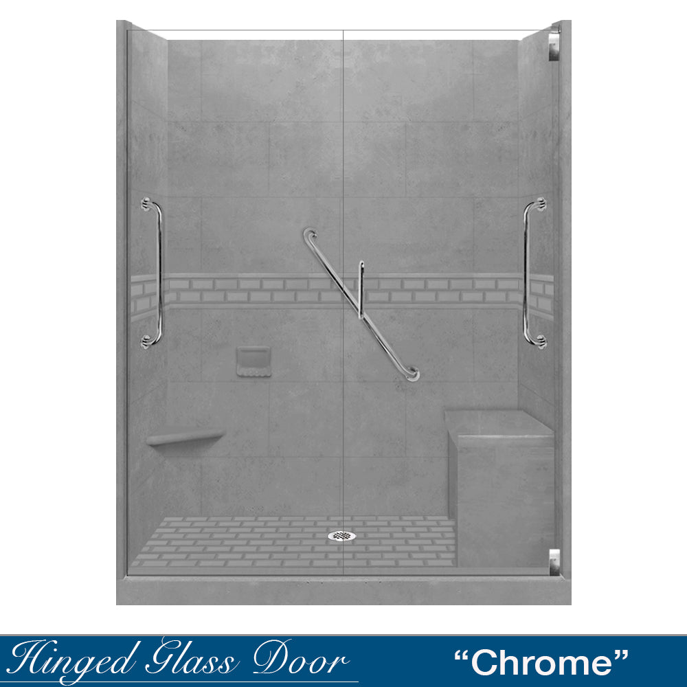 Freedom 60" Alcove Wet Cement Sistine Stone & Subway Stone Accent Shower Remodel Kit