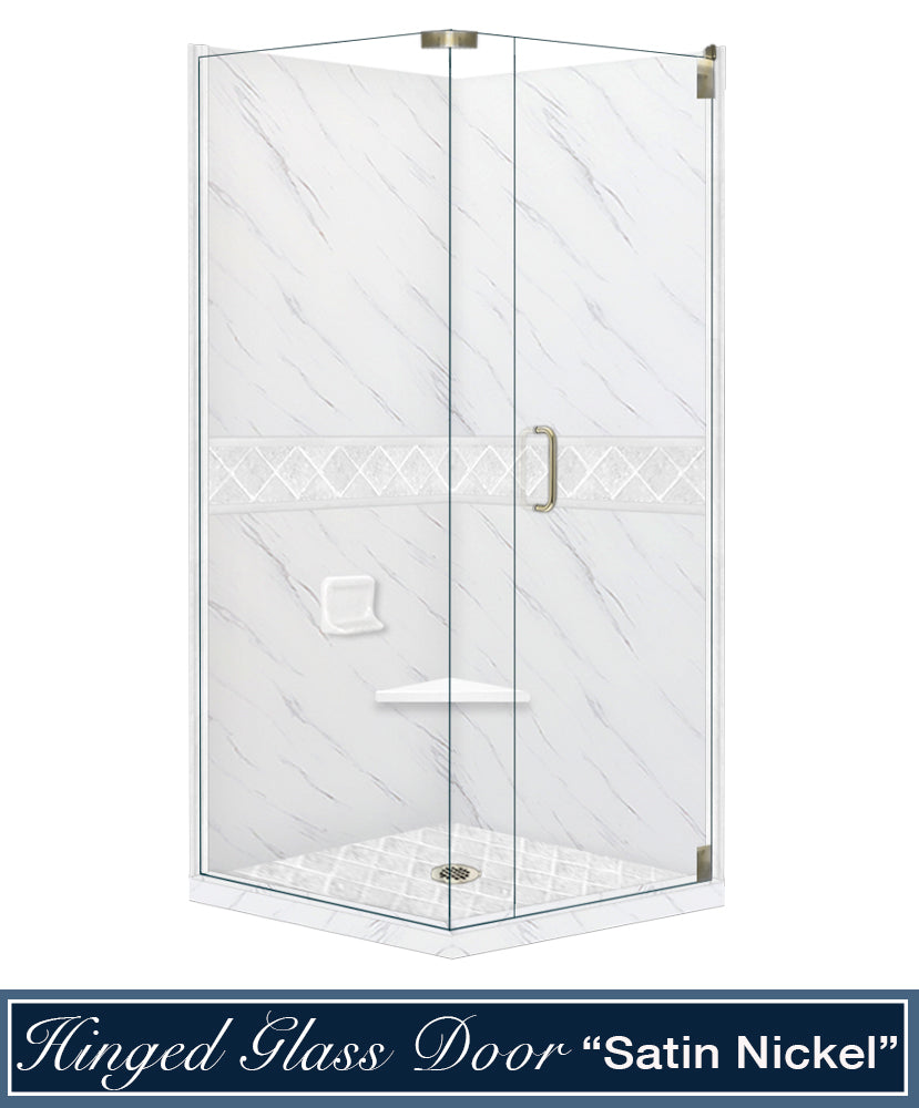 Carrara Marble Diamond Corner Shower Enclosure Kit