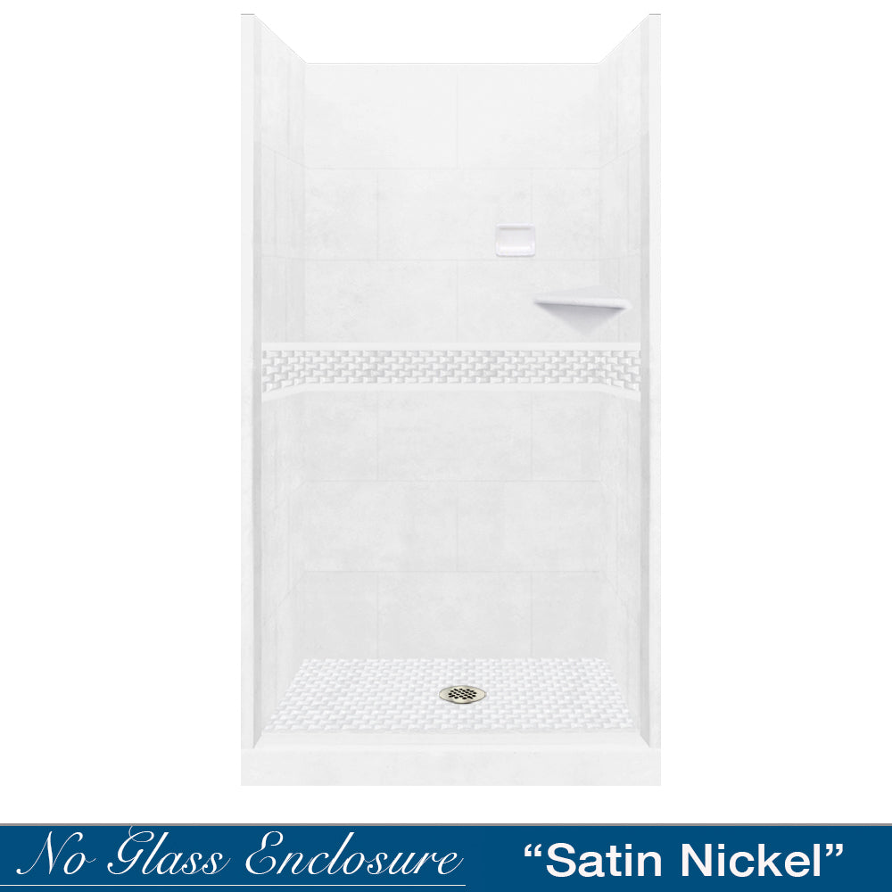 Alcove Natural Buff Sistine Stone & Jewel Stone Accent Shower Remodel Kit