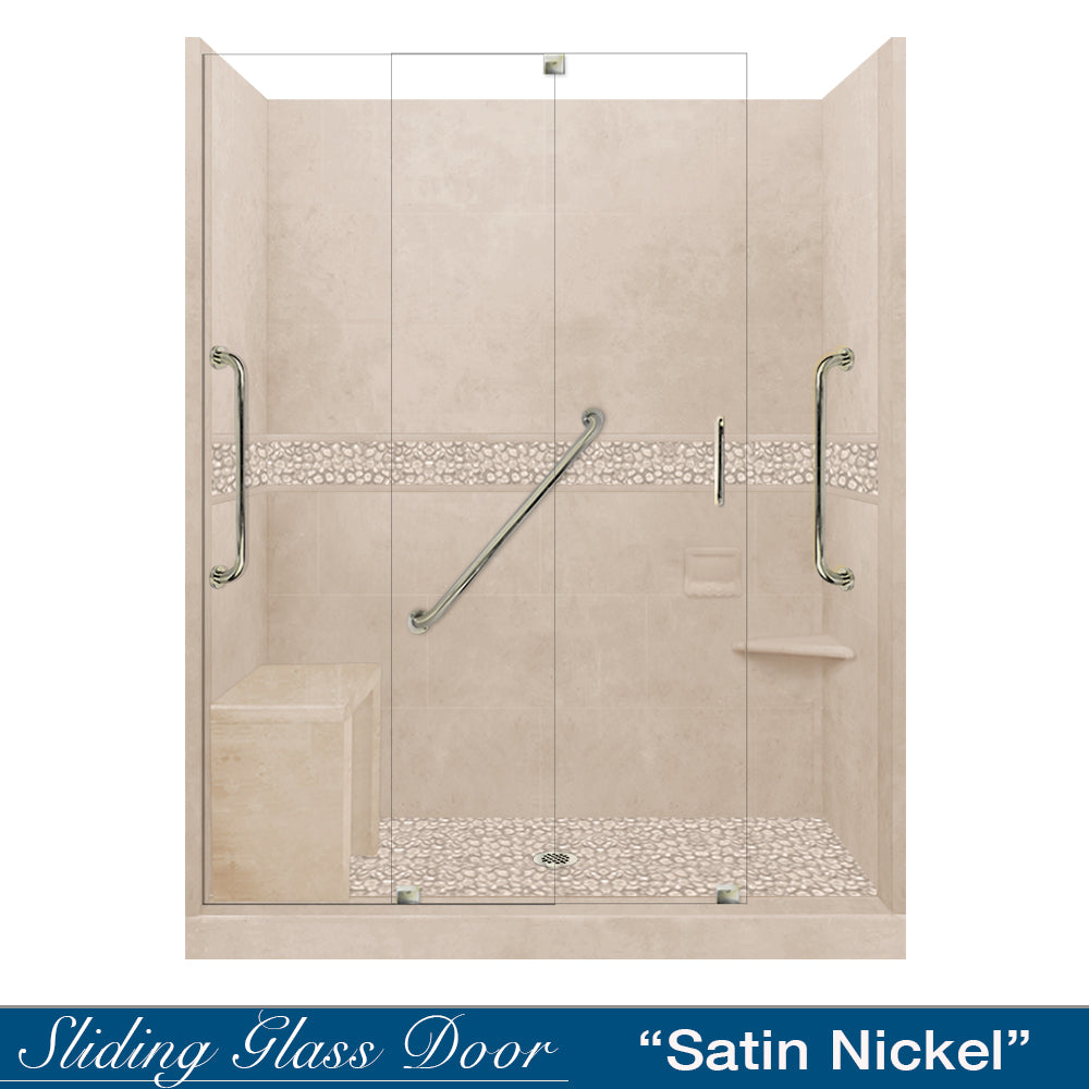 Freedom 60" Alcove Desert Sand Sistine Stone & Pebble Stone Accent Shower Remodel Kit