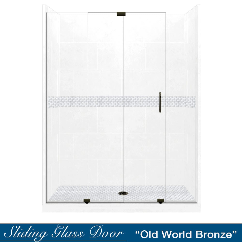 60" Alcove Natural Buff Sistine Stone & Jewel Stone Accent Shower Remodel Kit