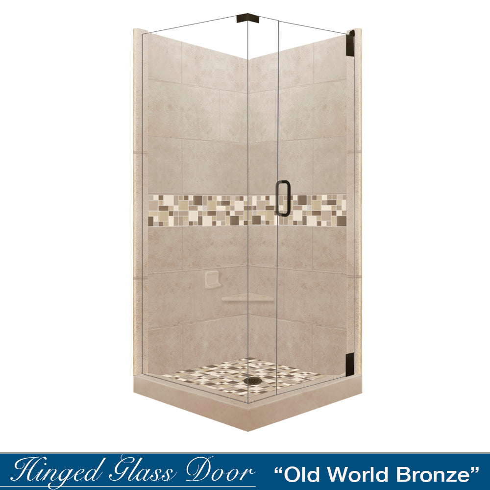Corner Brown SUgar Sistine Stone & Tuscany Mosaic Accent Shower Remodel Kit