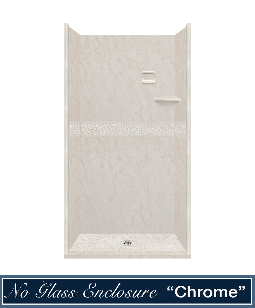 60" Alcove Rafe Medici Marble & Pebble Stone Accent Shower Remodel Kit