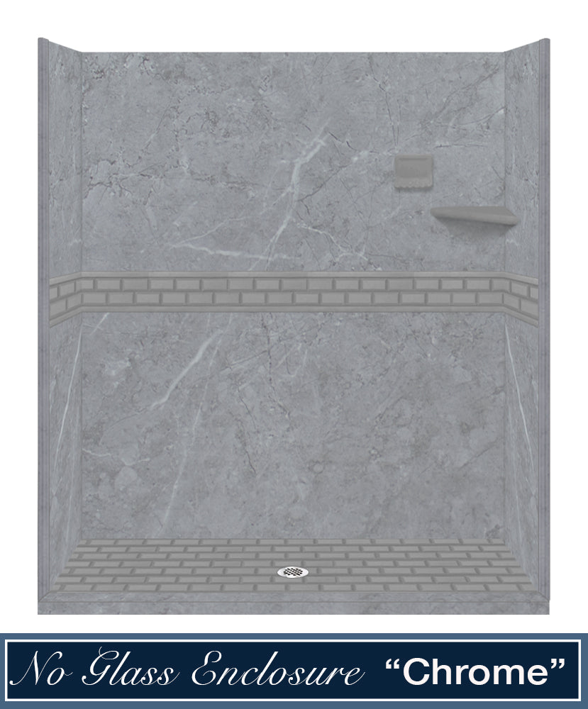 60" Alcove Grio Medici Marble & Subway Stone Accent Shower Remodel Kit
