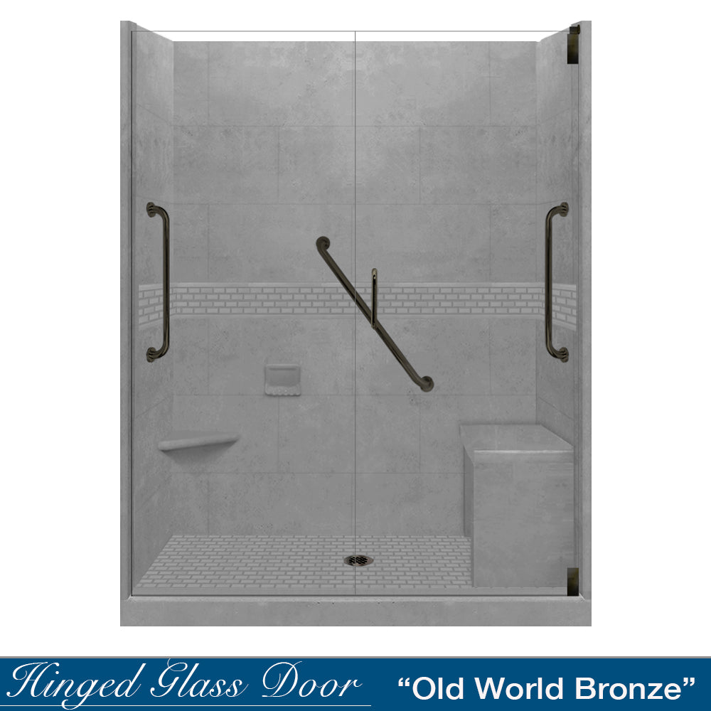 Freedom 60" Alcove Wet Cement Sistine Stone & Classic Stone Accent Shower Remodel Kit