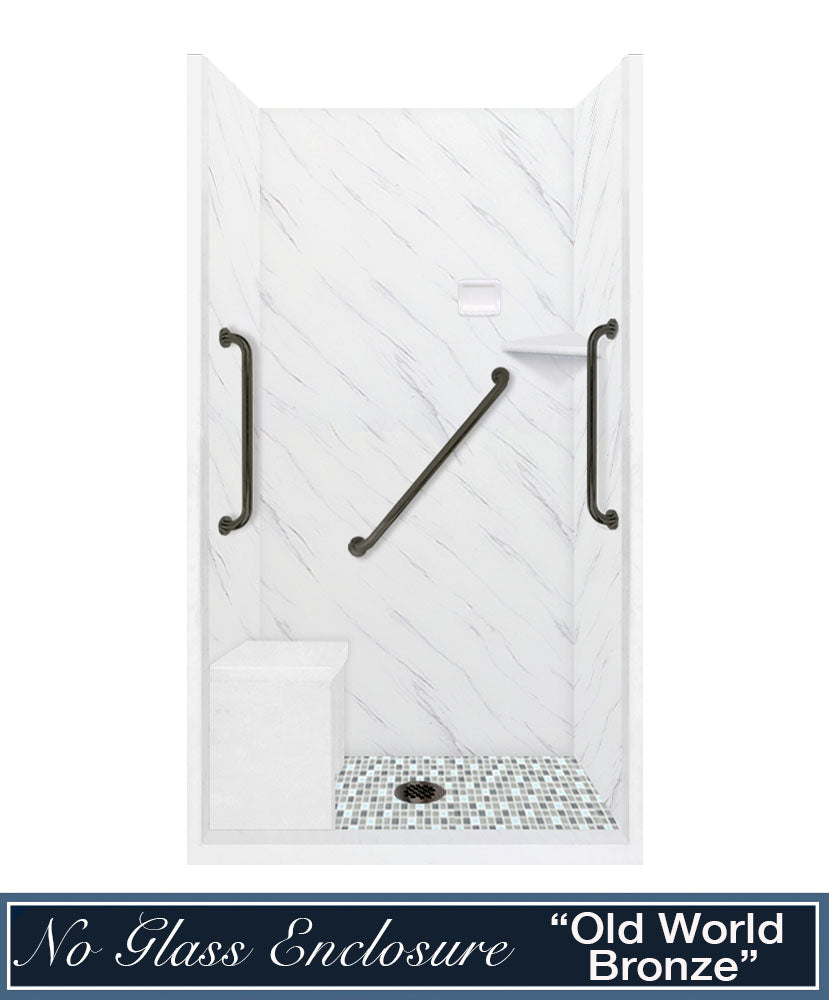 Freedom 60" Alcove Carrara Medici Marble & Newport Mosaic Accent Shower Remodel Kit
