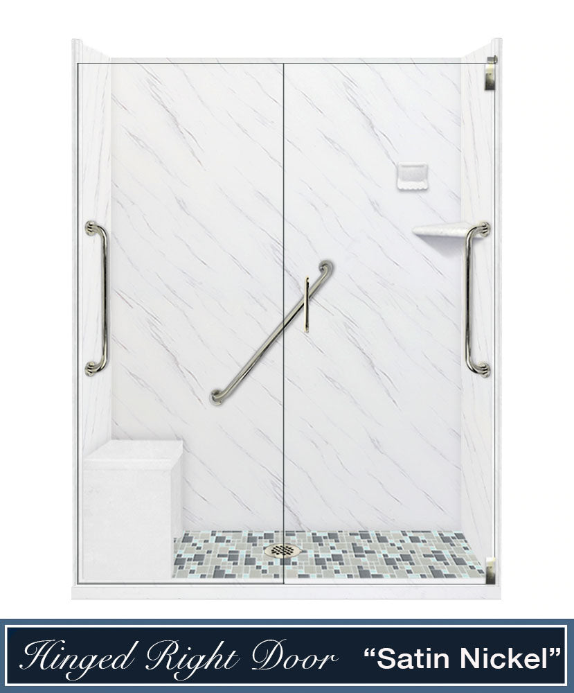Freedom Carrara Marble Newport Mosaic Alcove Shower Enclosure Kit