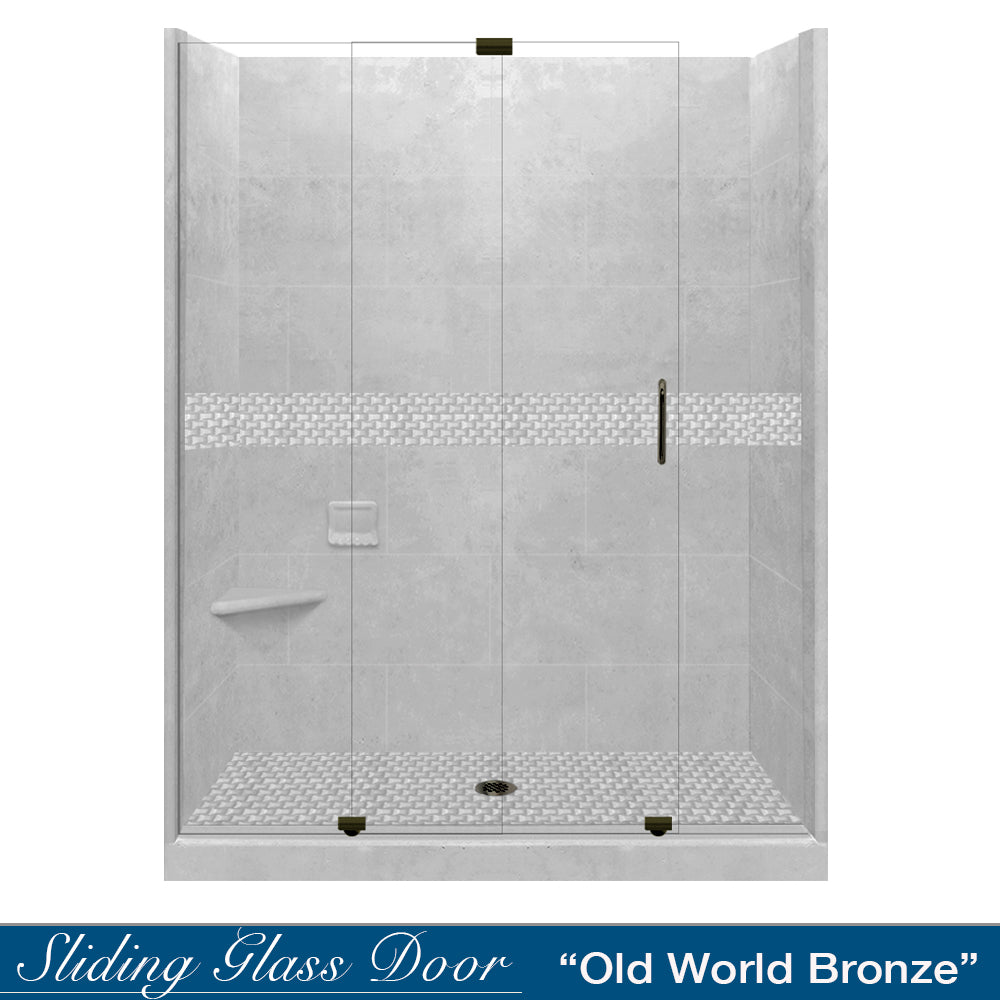 60" Alcove Portland Cement Sistine Stone & Jewel Stone Accent Shower Remodel Kit