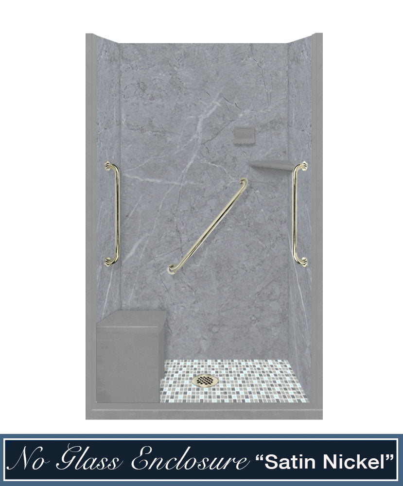 Freedom Grio Marble Del Mar Mosaic Alcove Shower Enclosure Kit