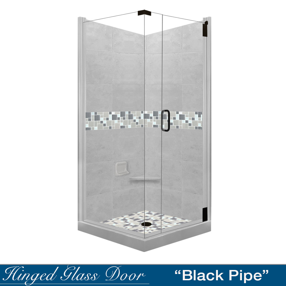 Corner Portland Cement Sistine Stone & Newport Mosaic Accent Shower Remodel Kit