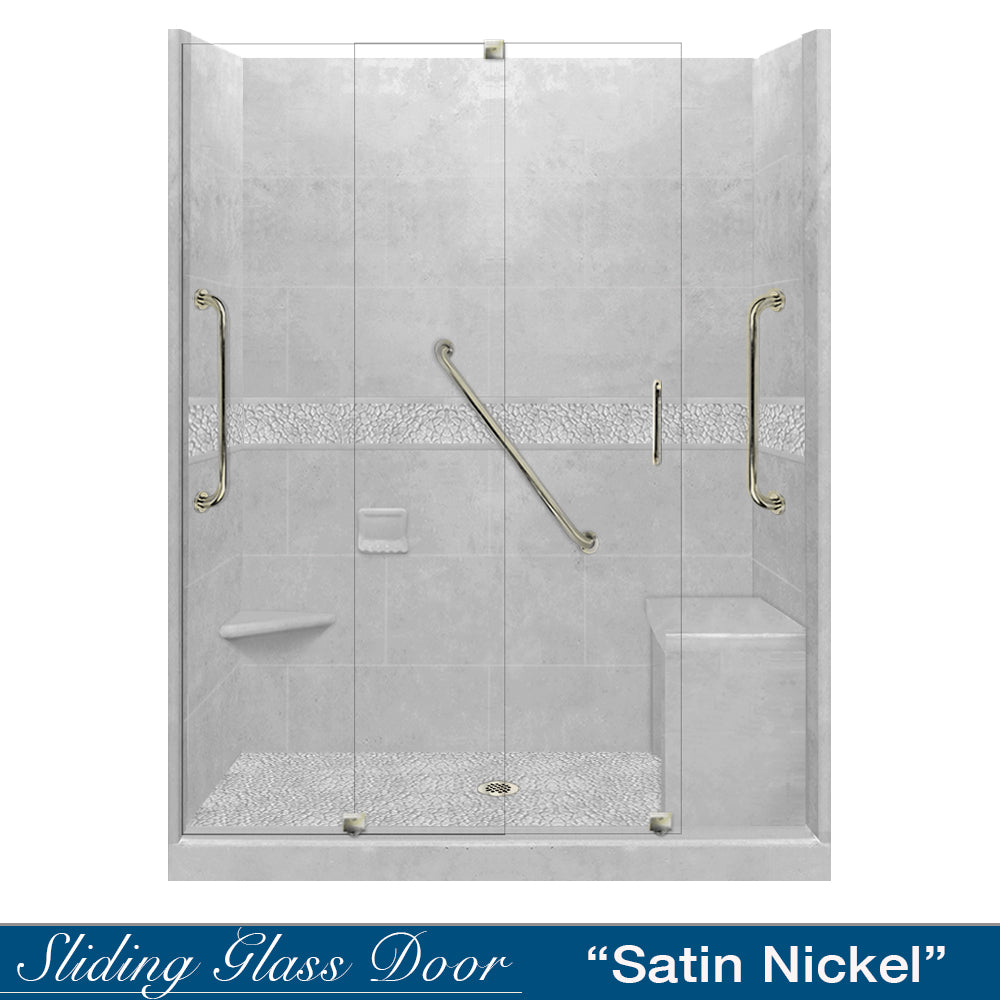 Freedom 60" Alcove Portland Cement Sistine Stone & Pebble Stone Accent Shower Remodel Kit
