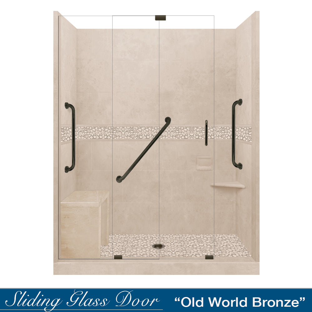 Freedom 60" Alcove Desert Sand Sistine Stone & Pebble Stone Accent Shower Remodel Kit