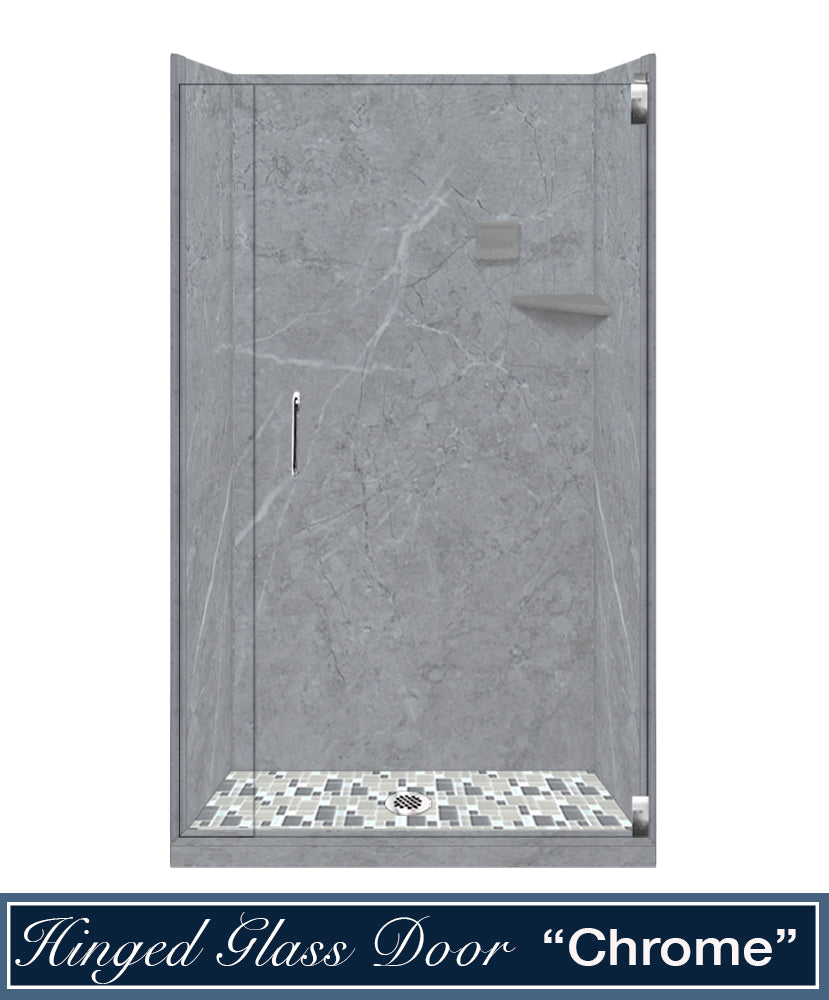 60" Alcove Grio Medici Marble & Newport Mosaic Accent Shower Remodel Kit