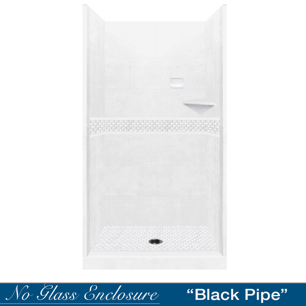 Alcove Natural Buff Sistine Stone & Jewel Stone Accent Shower Remodel Kit