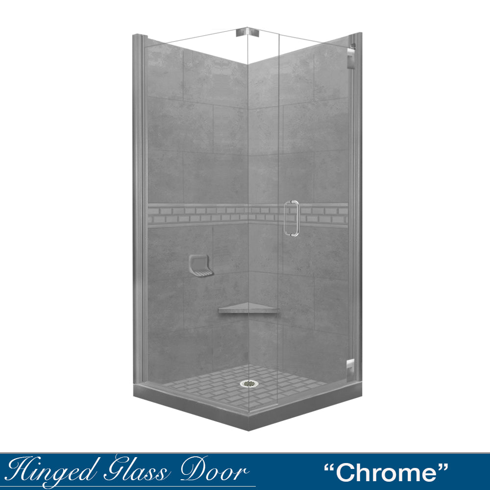 Corner Wet Cement Sistine Stone & Subway Stone Accent Shower Remodel Kit