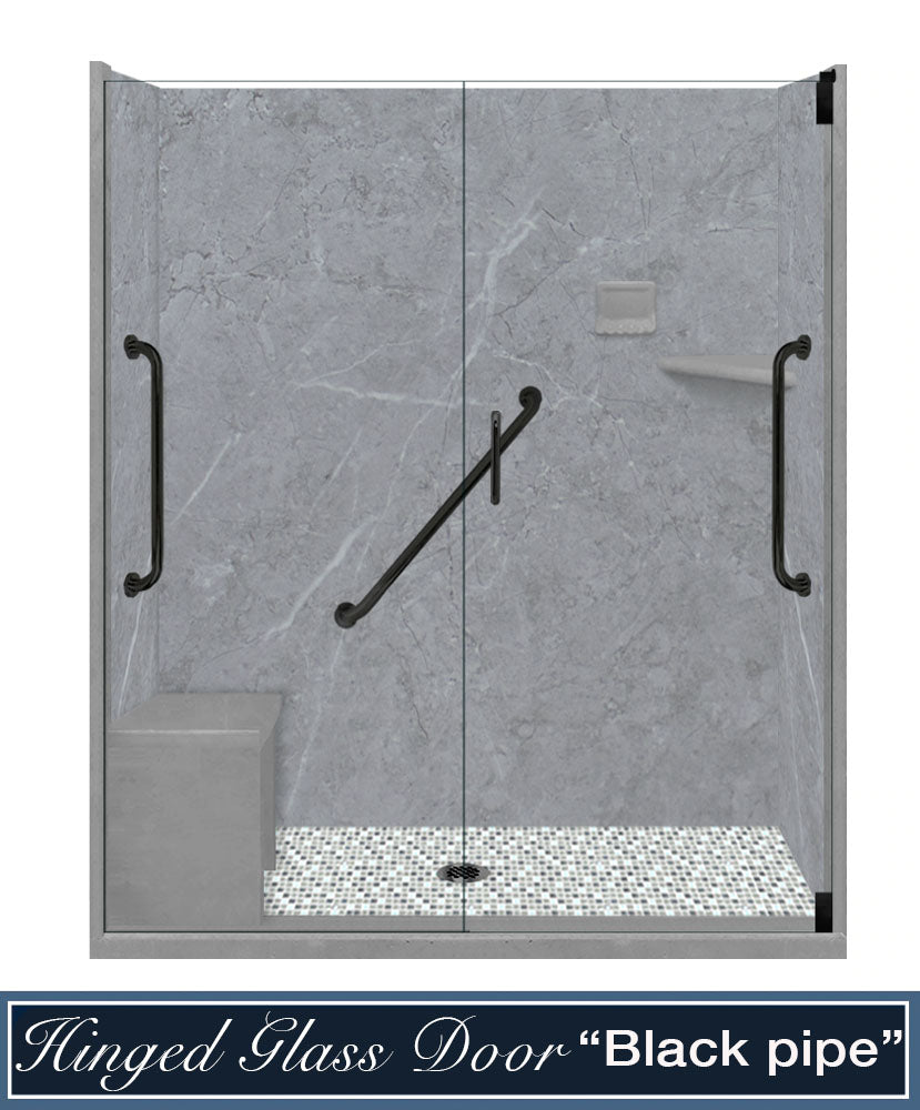 Freedom Grio Marble Del Mar Mosaic Alcove Shower Enclosure Kit