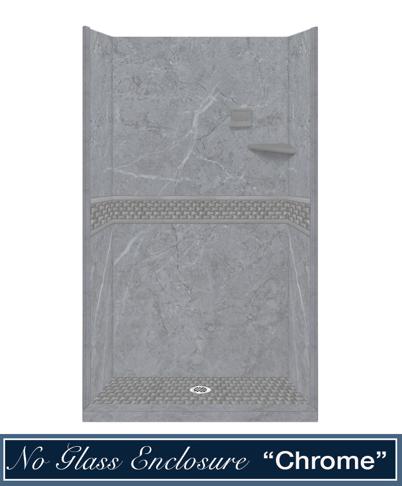 60" Alcove Grio Medici Marble & Jewel Stone Accent Shower Remodel Kit