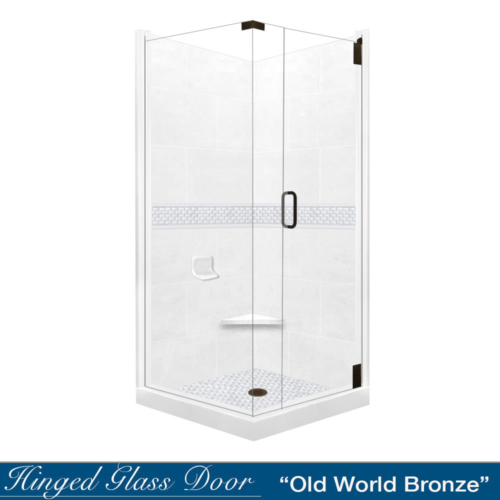 Corner Natural Buff Sistine Stone & Jewel Stone Accent Shower Remodel Kit