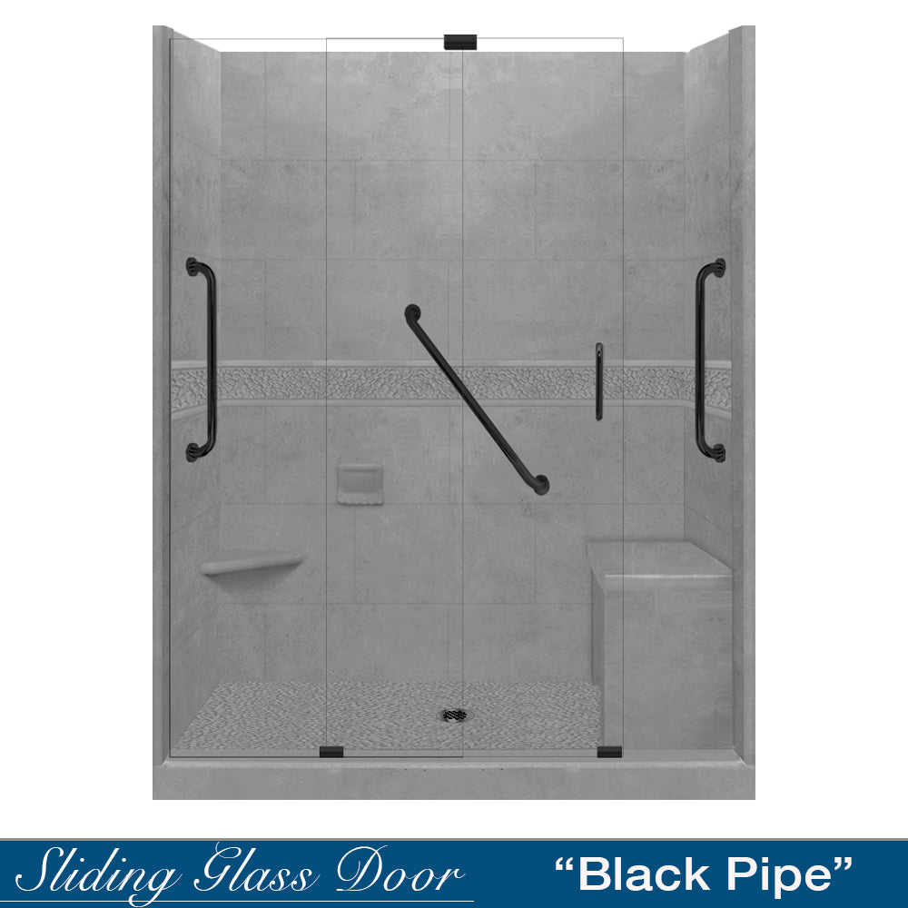 Freedom 60" Alcove Wet Cement Sistine Stone & Pebble Stone Accent Shower Remodel Kit